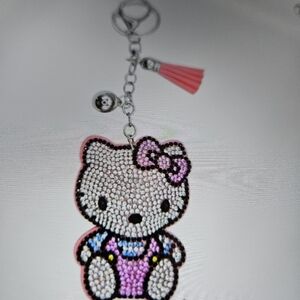 DIVAS LiMiTED Rhinestone Kitty Keychain with Pink Tassel